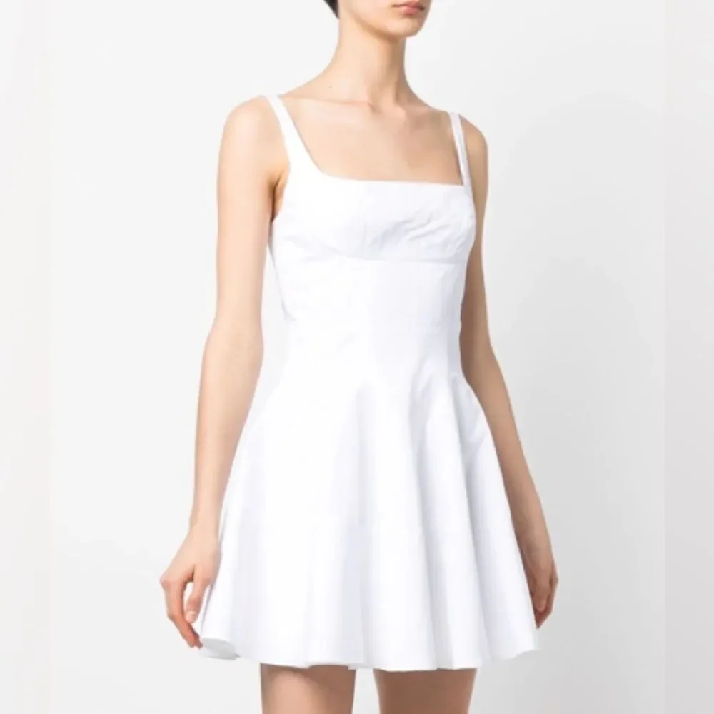 GIOVANNI BEDIN Godet Flared Cotton Mini Dress In White